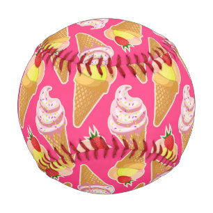 Balle De Baseball Motif rose Kawaii avec crème glacée aux fraises