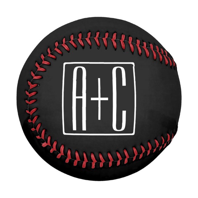 Balle De Baseball Noir & Blanc | Initiales de couple (Devant Gauche)