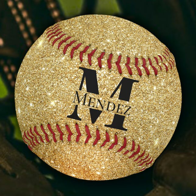 Balle De Baseball Noir monogrammé et Parties scintillant d'or 14K Ba (Créateur téléchargé)