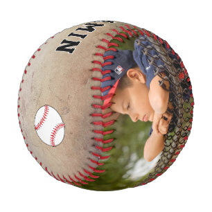 Balle De Baseball Nom de joueur rustique personnalisé Numéro Photo
