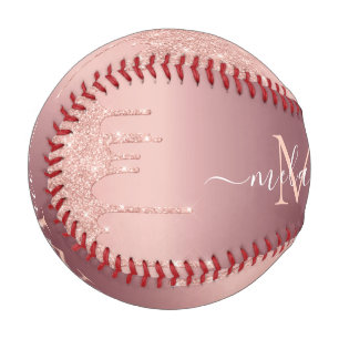 Balle De Baseball Nom du monogramme Rose Gold Blush Parties scintill