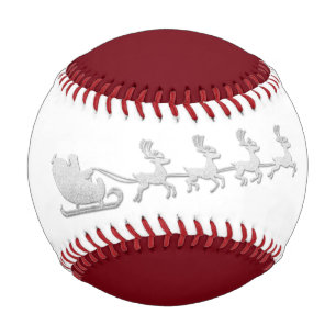 Balle De Baseball Nom Joyeux Noël Père Noël Reindeer Rouge Blanc