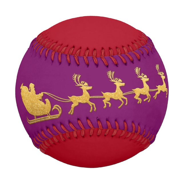 Balle De Baseball Nom Joyeux Noël Père Noël Reindeer Rouge pourpre (Devant)