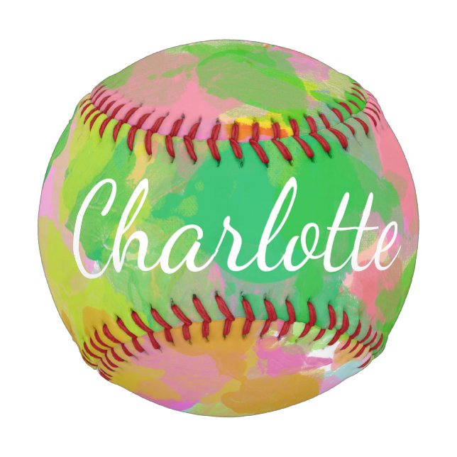 Balle De Baseball Nom personnalisé Abstrait Floral Green Nature (Devant)