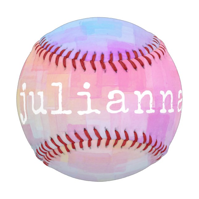 Balle De Baseball Nom personnalisé Pink Pastel Gradient Aquarelle (Devant)