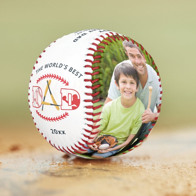 Balle De Baseball Nom photo personnalisé du meilleur papa du monde (Créateur téléchargé)