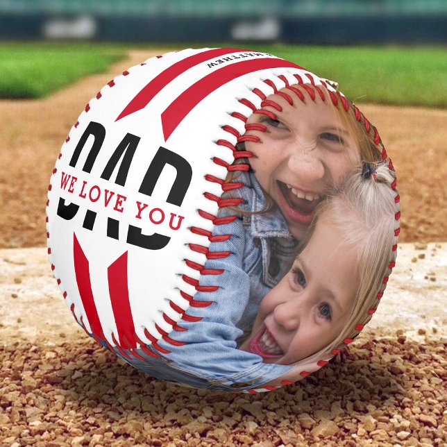 Balle De Baseball Nous t'aimons Papa Deux photos personnalisées (Créateur téléchargé)