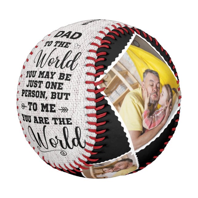 Balle De Baseball Papa To Me You Are The World Custom 4 Photo Collag (Angle)