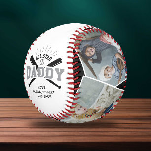 Balle De Baseball « Papa Toutes Étoiles » personnalisé Noir Blanc