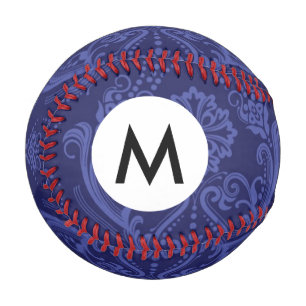 Balle De Baseball Papier peint bleu fleuri damassé de luxe