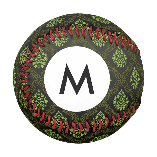 Balle De Baseball Papier peint Monogramme vert floral (Devant Gauche)