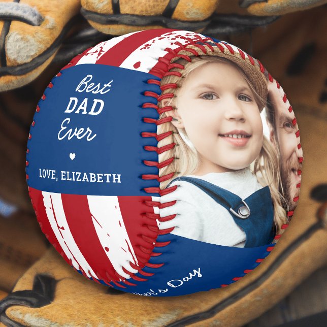 Balle De Baseball Patriotique DAD Happy Fête des pères Custom 2 Phot (Créateur téléchargé)