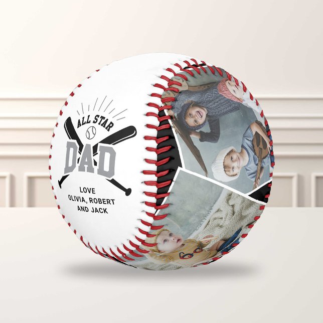 Balle De Baseball Personalized “All Star Dad” Black White (Créateur téléchargé)