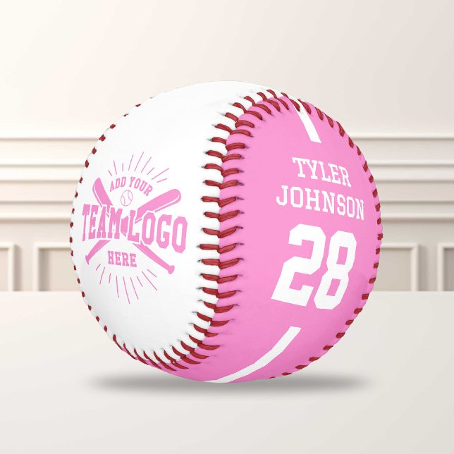 Balle De Baseball Personalized Player Team Logo Pink (Créateur téléchargé)