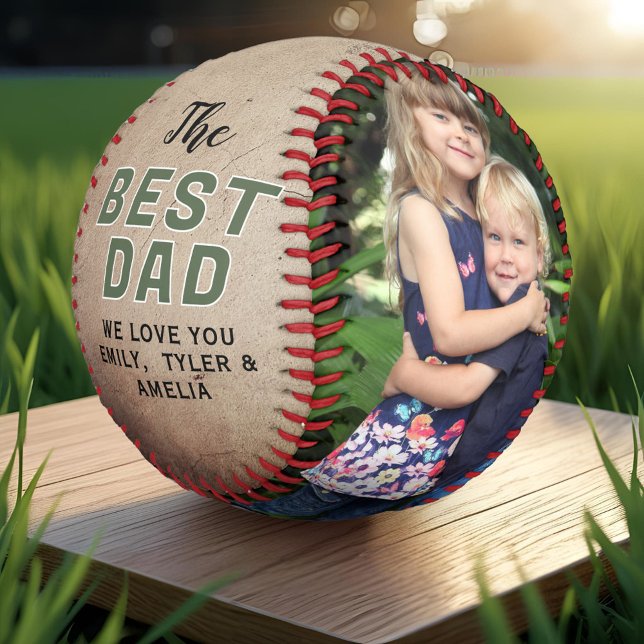 Balle De Baseball Personnalisé Rustic Best Papa Photo Fête du Père (Créateur téléchargé)