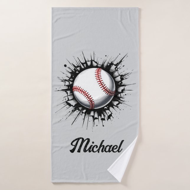 Balle De Baseball Personnalisée Qui Traverse Le Mu (Serviette de bain)