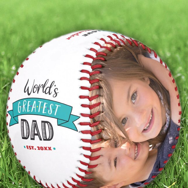 Balle De Baseball Photo de la bannière Turquoise du meilleur papa du (Créateur téléchargé)
