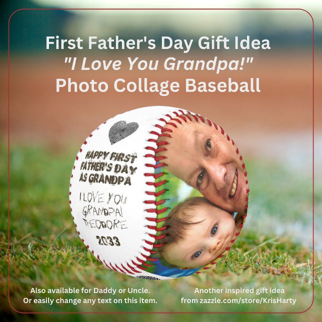 Balle De Baseball Première Fête des pères grand-père photo Collage d (Happy First Father's Day as Grandpa I Love You Grandpa 2 Photo Collage Baseball )
