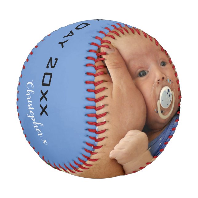 Balle De Baseball Première Fête des pères personnalisée 2 photo bleu (Angle)