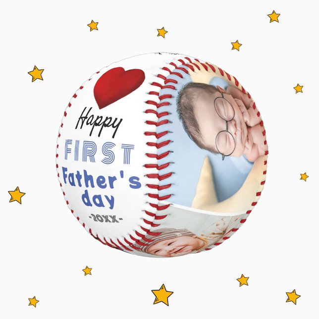 Balle De Baseball Première Fête des pères Red Heart 4 Photo Collage (Créateur téléchargé)