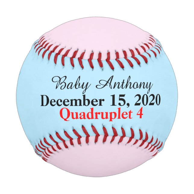 Balle De Baseball Quadruplet Boy Birth Stat Blue Rose (Devant)