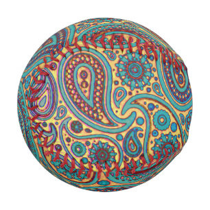 Balle De Baseball Retro Turquoise Arc-en-ciel motif Paisley