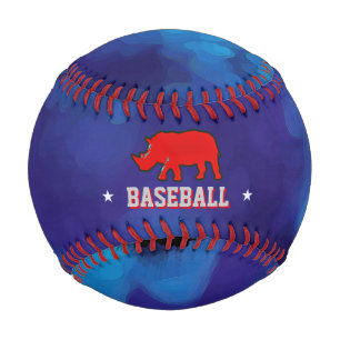 Balle De Baseball rhinocéros rouge sur bleu personnalisé