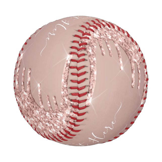 Balle De Baseball Rose Gold Parties scintillant Sparkly Custom Text  (Angle)