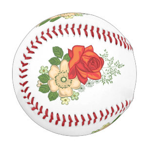 Balle De Baseball Rose Rouge et Pâquerettes
