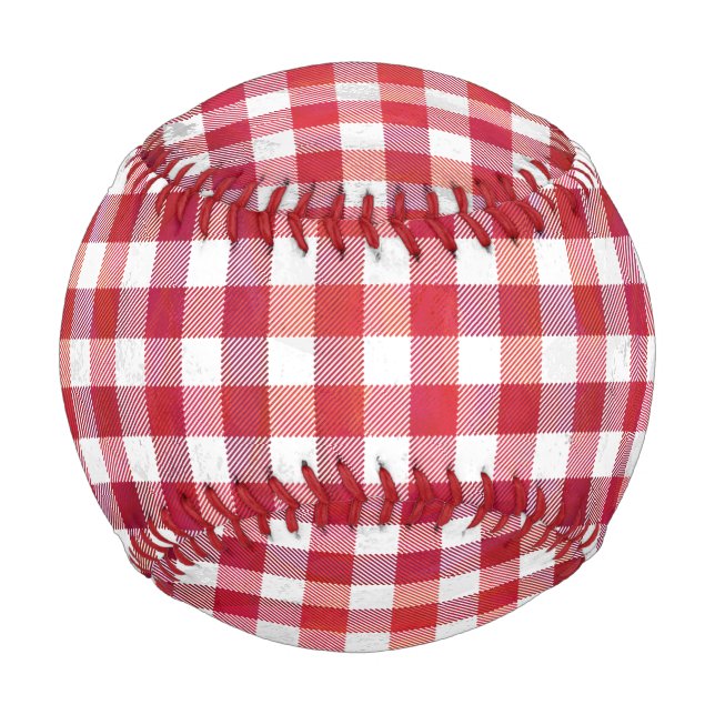 Balle De Baseball Rouge et blanc À damiers plaid (Devant)
