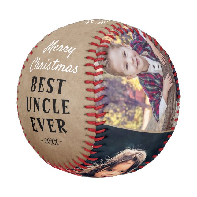 Balle De Baseball Rustic Best Uncle 3 Photo Joyeux Noël (Angle)