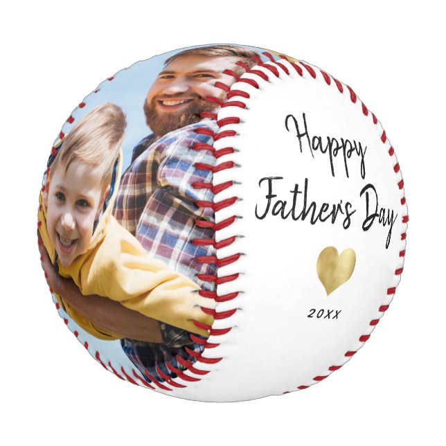 Balle De Baseball Script moderne Happy Fête des pères Gold Heart Pho (Angle)