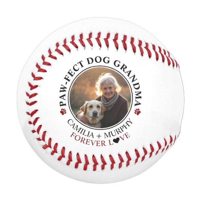 Balle De Baseball Simple Black Text Drôle Chien Grandma Photo (Devant Gauche)