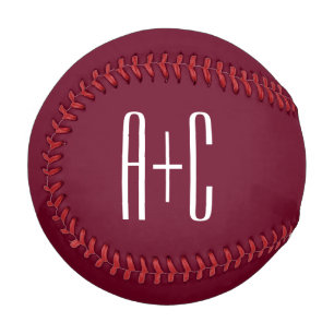 Balle De Baseball Simple Couples   White & Burgundy