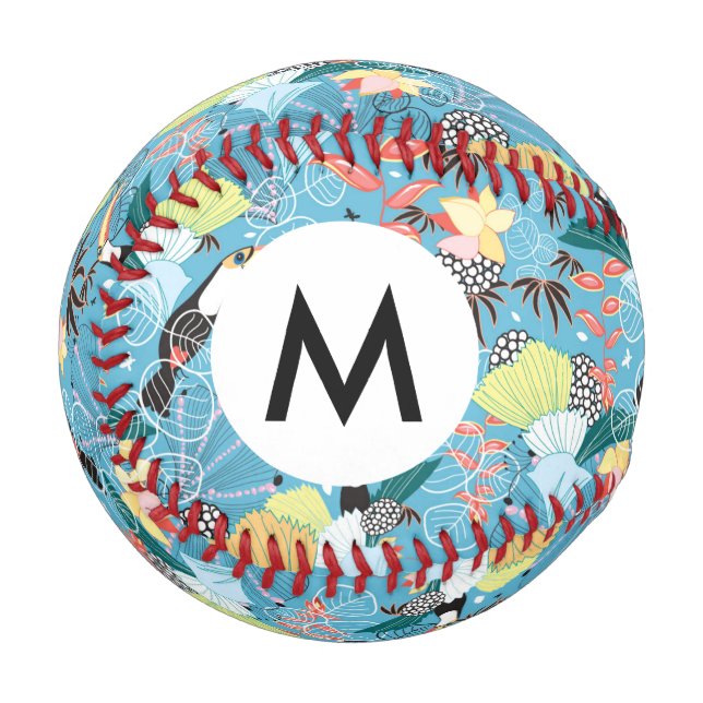 Balle De Baseball Texture tropicale avec toucans et colibris (Devant Gauche)