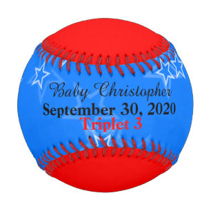Balle De Baseball Triplet Boy Birth Stat Rouge Blanc Bleu