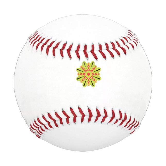 Balle De Baseball une fleur verte et rouge aux points noirs (Devant)