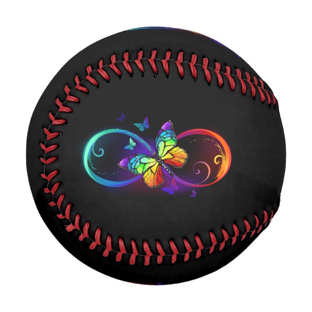 Balle De Baseball Vibrant infinity with rainbow butterfly on black (Devant Gauche)