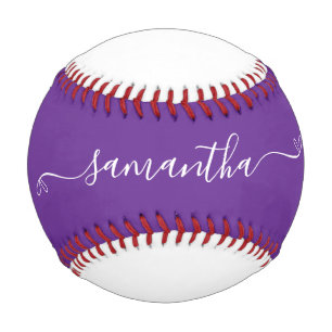 Balle De Baseball Violet Royal et Blanc Signature de Nom avec un Nœu