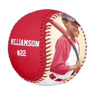 Balle De Baseball Votre photo, votre texte rouge ou choisissez une c