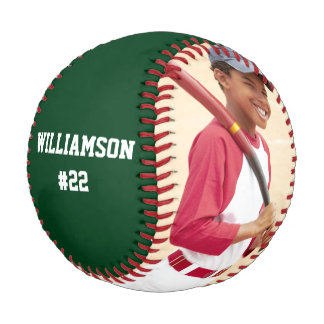 Balle De Baseball Votre photo, votre texte vert ou choisissez une co