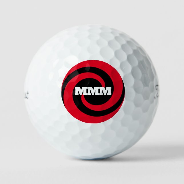 Balle de golf 3 pack Black/Red Spiral Custom Monog (Recto)