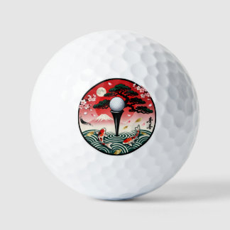 Balle de golf Art Japonais - Poisson Koi et Mont F