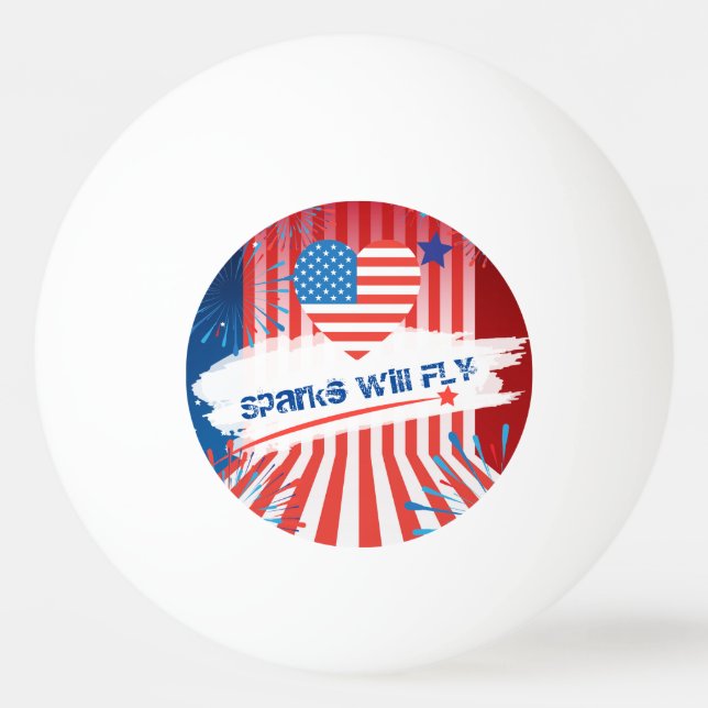 Balle De Ping Pong 4 juillet American USA Flag Heart personnalisé (Devant)