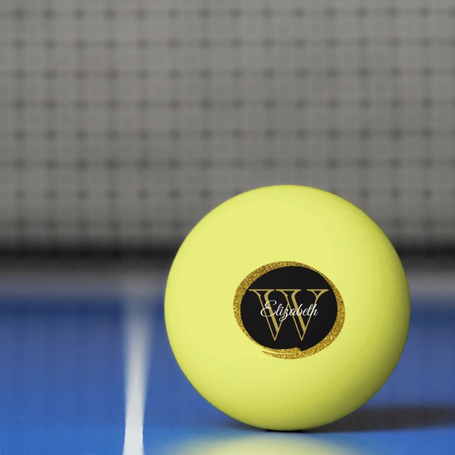 Balle De Ping Pong Ajouter Un Nom Monogram Gold Black Oval (Filet)