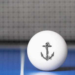 Balle De Ping Pong Ancre et corde vintage en noir et blanc