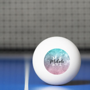 Balle De Ping Pong Aqua blue Pink ombre mer galaxie abstraite Monogra