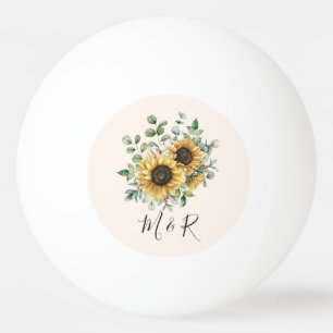 Balle De Ping Pong Aquarelle monogramme Vintage Tournesol rustique