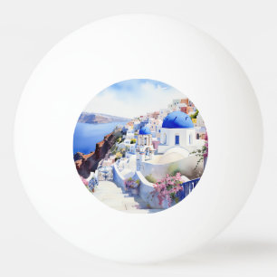 Balle De Ping Pong Aquarelle Santorini Oia