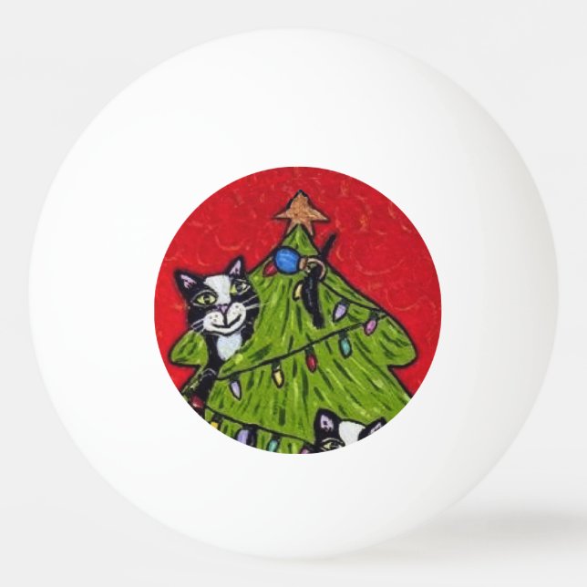 Balle De Ping Pong Arbre de Noël de chats d'art populaire (Devant)